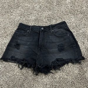 black frayed forever 21 black jean shorts size 27 high waisted